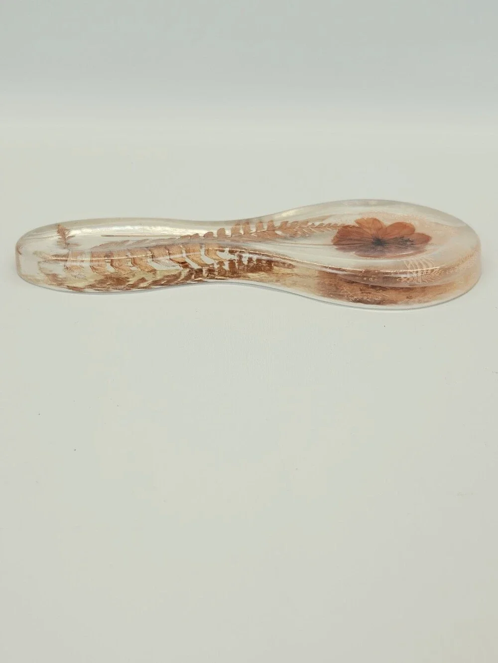 Vintage Spoon Rest Brown Orange Floral Doilie Acryllic Resin Grannycore Cottage